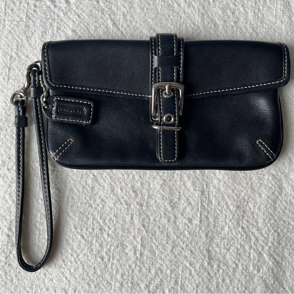 Coach Black Leather Wristlet with Buckle